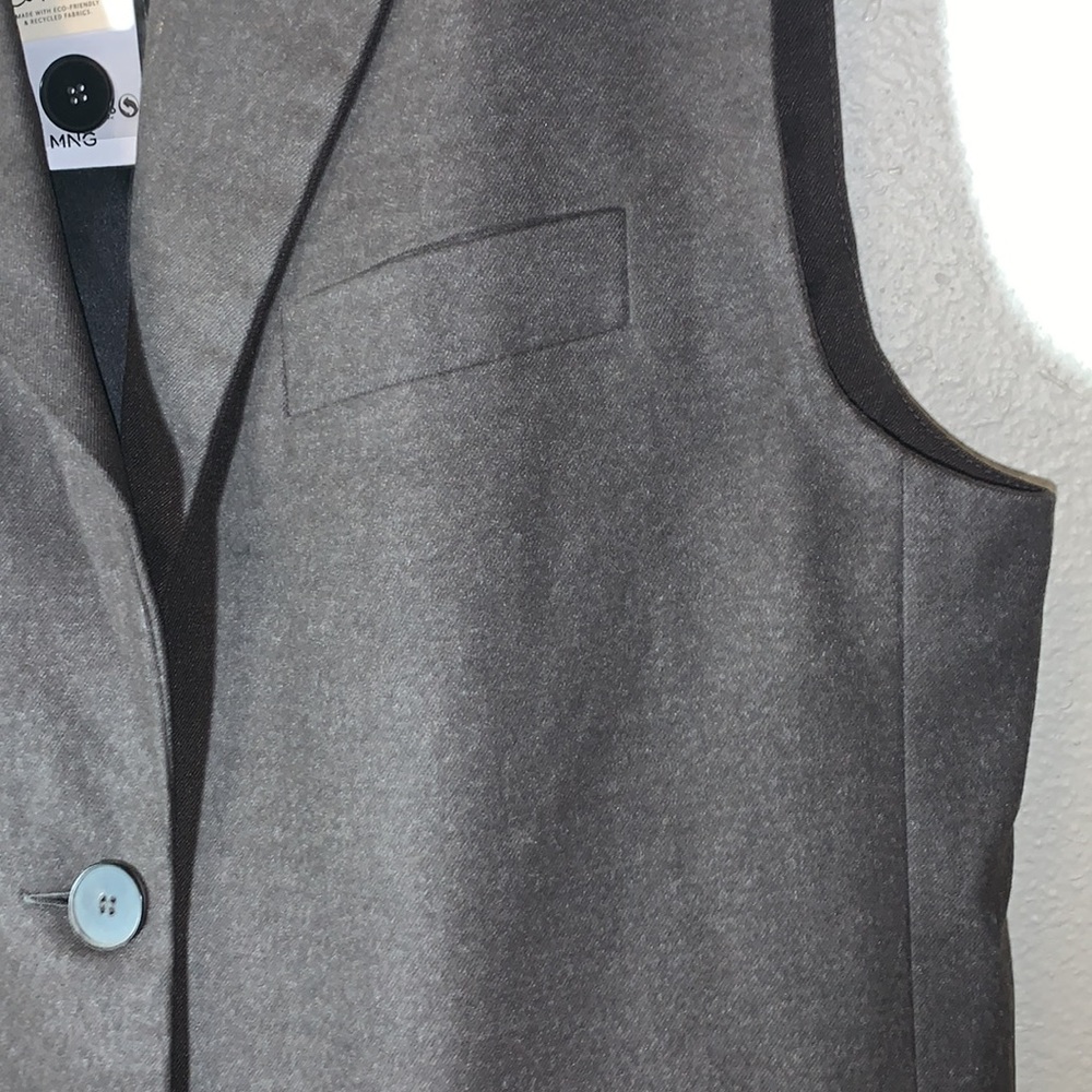 MNG brown oversized long 2 button Vest Sz M formal 90’s classic faux pockets NWT - Picture 6 of 17